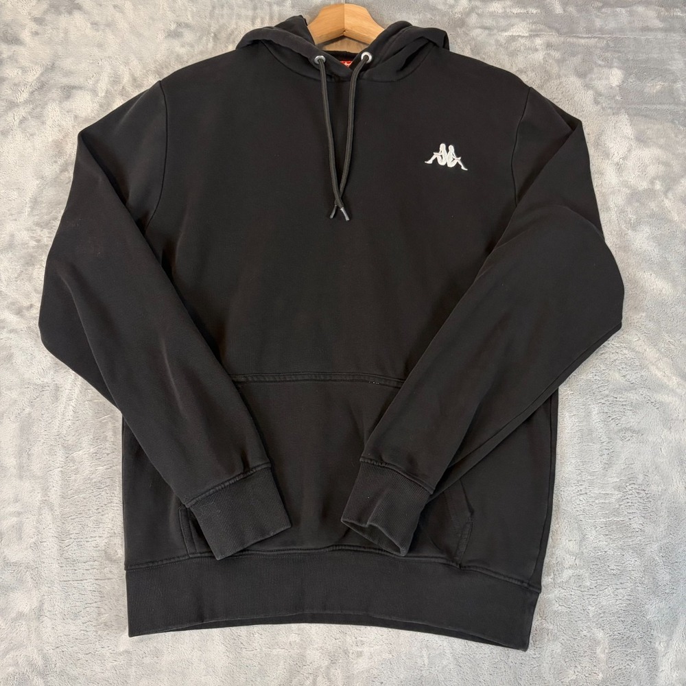 Kappa Hoodie Mens Medium Black Logo Sweatshirt Pullover